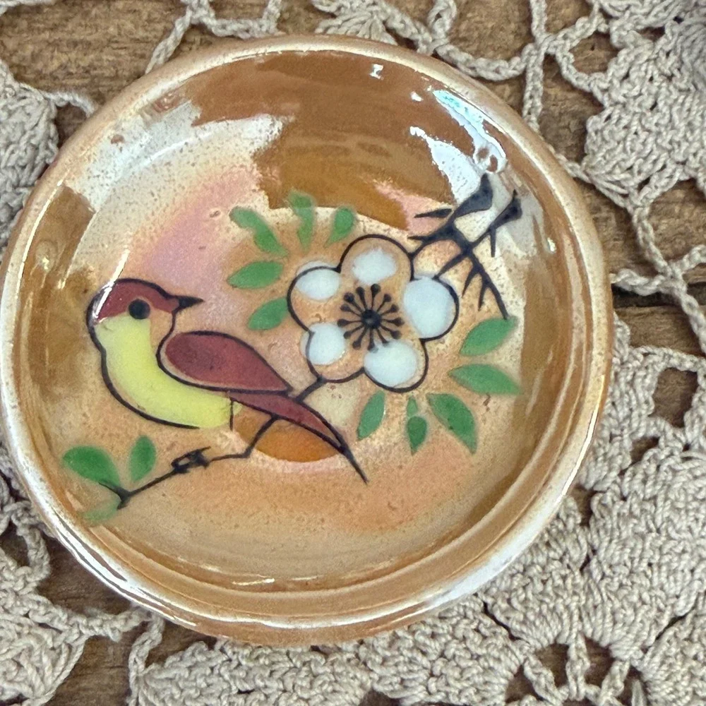 11pc Vintage KA Made in Occupied Japan Lusterware Miniature Tea Set Bird Floral